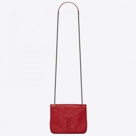Saint Laurent WOC Niki Kjede Lommebok-Rød Crinkled Skinn