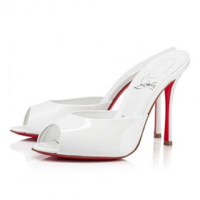 Christian Louboutin Pumper 100 mm Sort/lin Svart Bianco/lin Bianco Patent Kalv Sandal