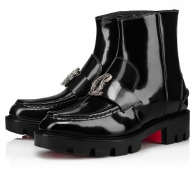 Christian Louboutin CL Moc Ankel Boots Kalv Skinn Og Strass Svart