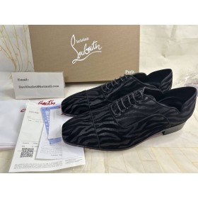 Christian Louboutin Greggy Elegante Oxfords Quagga Velvet Black CL Sko