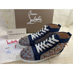 Christian Louboutin Lou Pik Pik Strass Høy-Top Sneaker Blå Denim