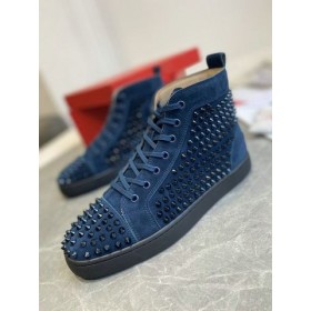 Christian Louboutin Louis Pigger Høye Sneakers Veau Velous Navy Blå