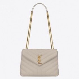 Saint Laurent Loulou Liten Pose Hvit Matelasse Skinn Saint Laurent Poser