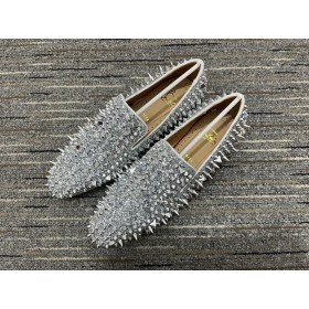 Christian Louboutin Dandy Pik Pik Flatskjerm Loafers Pigger Glitter Skinn Sølv