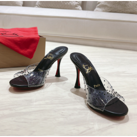 Christian Louboutin Degramule Strass Muldyr 85mm Skinn Sort