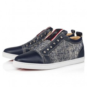 Christian Louboutin F. A. V Fique En Vontade Joggesko Ull Og Kalv Skinn Navy CL Sko