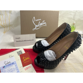 Christian Louboutin Lady Peep Pigger Plattform Pumper 150mm Patent Skinn Sort