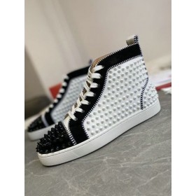 Christian Louboutin Louis Pigger 2 Høye Sneakers med Semsket og Kalv Skinn Hvit Svart