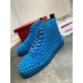 Christian Louboutin Louis Pigger Høye Sneakers Veau Velous Blå CL Sko