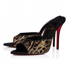 Christian Louboutin Miss Z Muldyr Ocelot 100 Mm Muldyr Brodert Crepe Satin Flerfarget