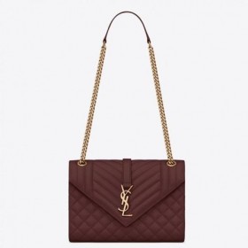 Saint Laurent Middels Konvolutt Veske Bordeaux Kornet Skinn