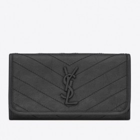 Saint Laurent Niki Stor Lommebok Storm Crinkled Vintage Skinn RpelicaSaint Laurent Lommebøker