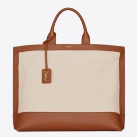 Saint Laurent-Tag-Shopping Bag Lerret Brun Skinn Saint Laurent Poser