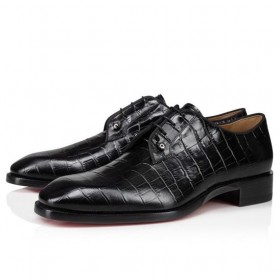 Christian Louboutin Chambeliss Derbies Alligator Preget Kalv Skinn Sort CL Sko