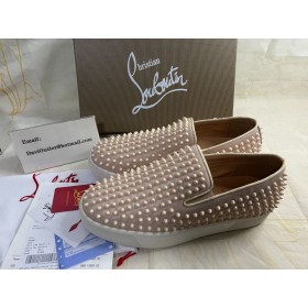 Christian Louboutin Spikeboat Sneaker Alpin Skinn Beige CL Sko