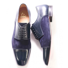 Christian Louboutin Greggo Leather Suede Oxford Navy Blå Christian Louboutin Menn Sko