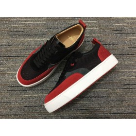 Christian Louboutin Happyrui Joggesko i Skinn og Stoff, Sort / Rød