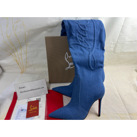 Christian Louboutin Kate Botta Alta Loubijeans 100 Mm Støvler Denim Louboutin Preget