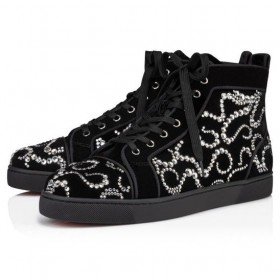 Christian Louboutin OctoLouis Strass Høye Sneakers Fløyel Og Strass Svart