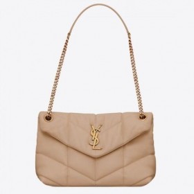 Saint Laurent Loulou Puffer Liten Bag Beige Matelasse Skinn Saint Laurent Poser