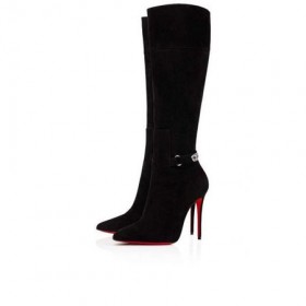 Christian Louboutin Høye Oppstart Lock Kate Botta 100 mm Svart Semsket Kalveskinn