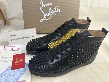 Buty Christian Louboutin Louis Laminato Dino z wysokiej piszczelą z cielęcej skóry Czarnego Złota