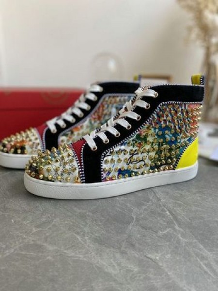 Christian Louboutin Louis Orlato/ Wysokie trampki z ćwiekami z aksamitu i skóry kolorowego kolor