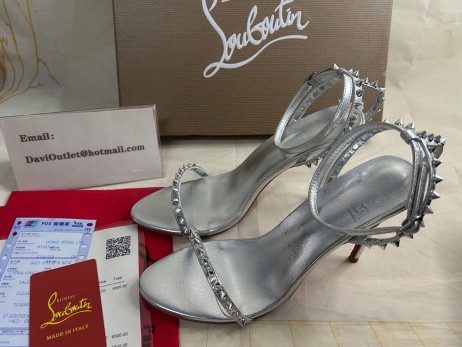 Christian Louboutin So Me 105 mm Klapki Skórzane Kolce Srebrne Buty CL