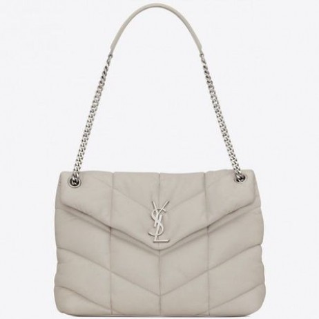 Torebka Saint Laurent Loulou Puffer Średniej wielkości z Białej owczej skóry Torebka Saint Laurent