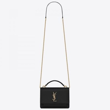 Portfel na łańcuchu Saint Laurent WOC Sunset Z Czarnej skóry Cielęcej