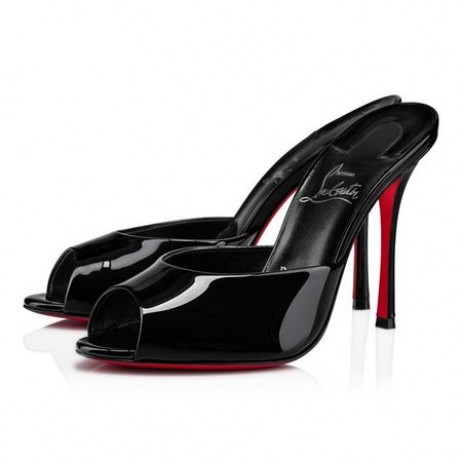 Czółenka Christian Louboutin 100 mm Czarny /lin Czarne Lakierowane Sandały ze skóry cielęcej