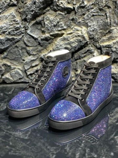 Buty Christian Louboutin Louis Strass Z wysokiej piszczelą, Zamszowe, Czarno-niebieskie