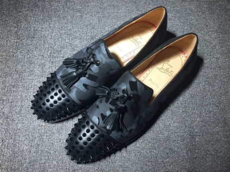 Лоферы Christian Louboutin Rossini, Ozdobione frędzelkami-kolcami, Kamuflaż z tkaniny i skóry