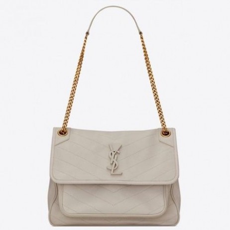 Torebka Saint Laurent Medium Niki Bag Z Białej Owczej skóry Torebka Saint Laurent