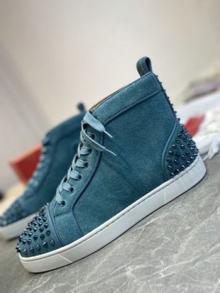 Christian Louboutin Louis Spikes 2 buty do Biegania z wysokiej piszczelą, Niebieskie Zamszowe buty CL