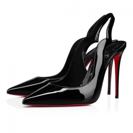 Christian Louboutin Hot Chick Sling 100 Mm czółenka na Ramiączkach z Tyłu Z Lakierowanej Skóry w Kolorze Czarnym