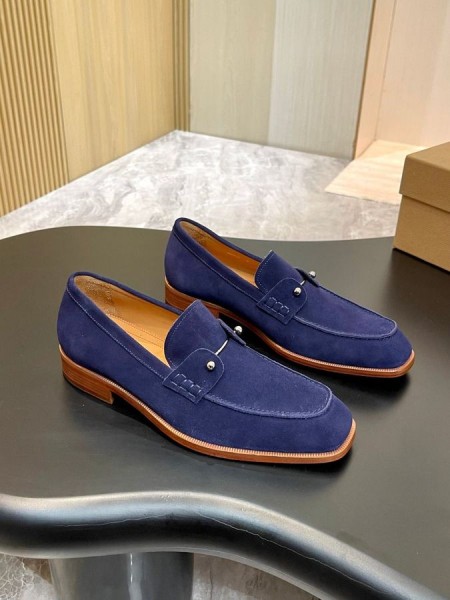 Лоферы Christian Louboutin Chambelimoc z Zamszu i skóry Cielęcej w kolorze granatowym