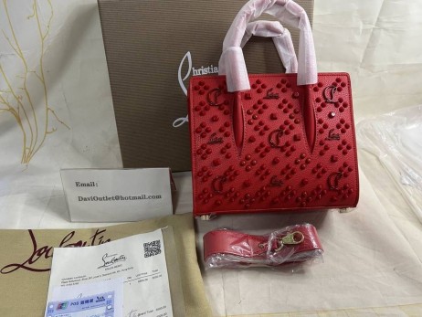 Torba Christian Louboutin Paloma Mini Z górnym uchwytem z cielęcej skóry i kolcami Loubinthesky koloru Czerwonego