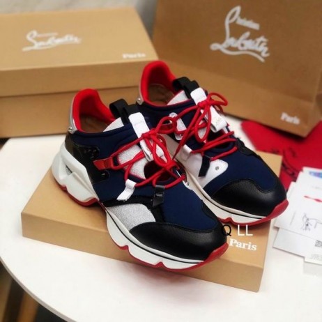 Christian Louboutin Czerwone buty do Biegania Runner Na płaskiej Podeszwie Z Неопреновым Лакированным Blaskiem Wet Multi