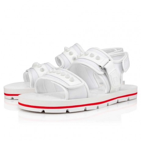 Christian Louboutin Siwa Sandały Na płaskiej podeszwie Z Kolcami Z Neoprenu Białe Buty Christian Louboutin