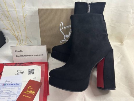 Platformy Christian Louboutin Movida Booty 130 mm z Czarnego Zamszu i skóry Cielęcej