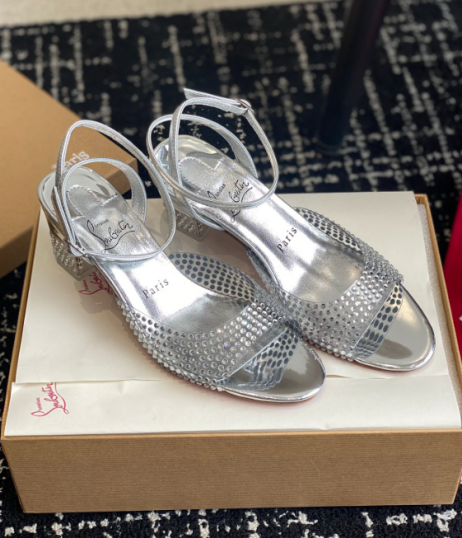 Christian Louboutin Cassandrissima Sandals 45mm Crystal-Embellished Pvc And Metallic Leather Silver