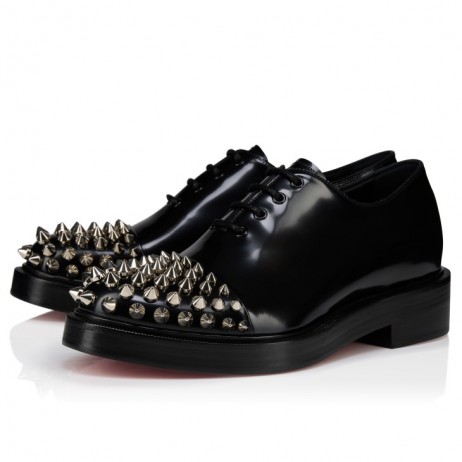 Christian Louboutin Dt Pistols Oxfords Abrasivato Calf Leather And Spikes Black