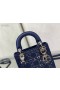 Torba Dior Lady Dior 17CM, Ozdobiona Kryształami, Каннаж Z Atłasu Niebieskiego Koloru