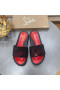 Christian Louboutin Męskie Ślizgowe Sandały Z Kryształkami, Gumowe Ozdoby, Czarny, Czerwony