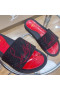 Christian Louboutin Męskie Ślizgowe Sandały Z Kryształkami, Gumowe Ozdoby, Czarny, Czerwony