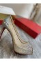 Czółenka Christian Louboutin peep toe z dżetów 120 mm z siatki i skóry w kolorze Srebrnym