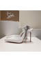 Christian Louboutin Goldina Rain 100 ммТуфли-Łódeczki Z Zdobi Kryształ Klamrą Lakierowanego Białego Koloru