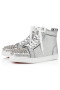 Damskie buty do biegania z wysokiej piszczelą Christian Louboutin Lou Spikes Srebrne Buty Christian Louboutin