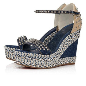Bawełniane sandały Christian Louboutin 120 mm z Denimu/lin Denim